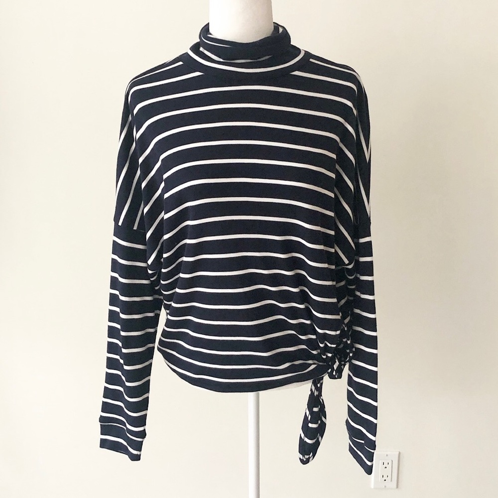 J.Crew | Navy Striped Tie Knot Turtleneck Top NWT